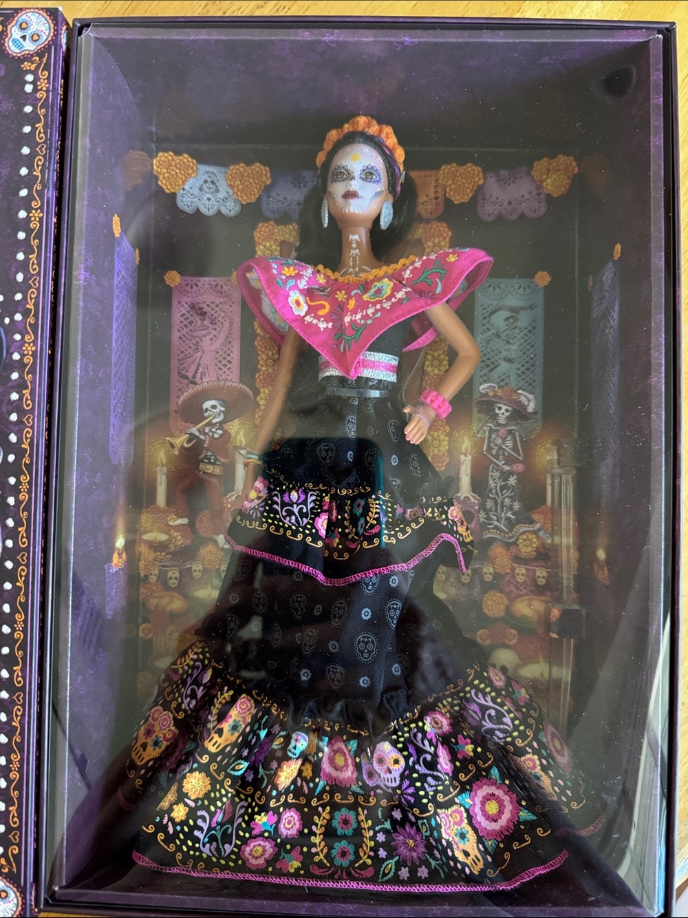 2021 Barbie  Day  of the Dead Floral Embroidered Doll - Black & Pink